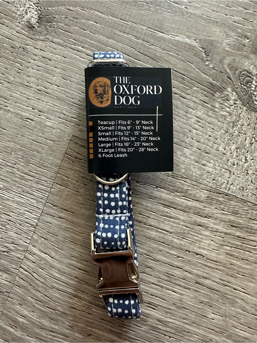 The Oxford Dog Navy Polka Dot Dog Collar XS